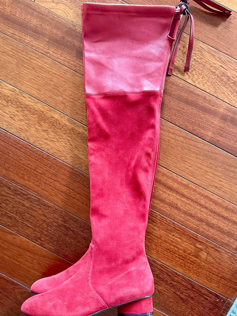 Stuart Weitzman Red Suede+ Leather Over The Knee OTK Tie Boots New WOB